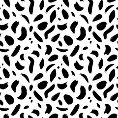 Grunge spots and brush strokes vector seamless pattern. Hand drawn ink dirty circles and line texture.