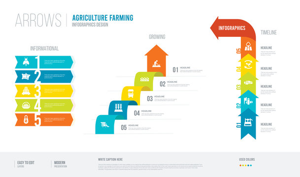 arrows style infogaphics design from agriculture farming concept. infographic vector illustration