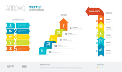 arrows style infogaphics design from wild west concept. infographic vector illustration