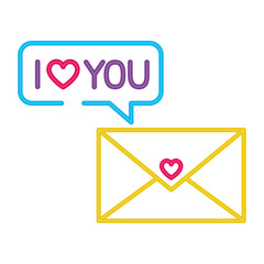 envelope closed in neon light on white background