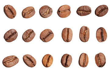 roasted coffee beans on a white background. macro