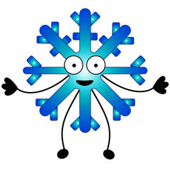 Obraz premium Funny volumetric snowflake with a gradient. Snowflake for illustration in a children's book or character for a seasonal site. Applicable in design and print. Vector character on a white isolated.
