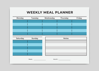Simple menu meal planner weekly grid template blue color vector