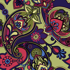 Decorative seamless pattern for fabric, tapestry, wallpaper and backgrounds in the style of a traditional oriental paisley pattern.