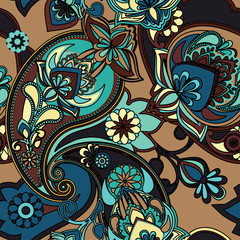 Decorative seamless pattern for fabric, tapestry, wallpaper and backgrounds in the style of a traditional oriental paisley pattern.