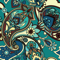 Decorative seamless pattern for fabric, tapestry, wallpaper and backgrounds in the style of a traditional oriental paisley pattern.