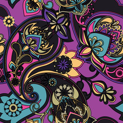 Decorative seamless pattern for fabric, tapestry, wallpaper and backgrounds in the style of a traditional oriental paisley pattern.