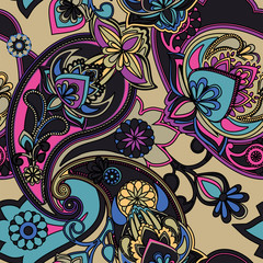 Decorative seamless pattern for fabric, tapestry, wallpaper and backgrounds in the style of a traditional oriental paisley pattern.