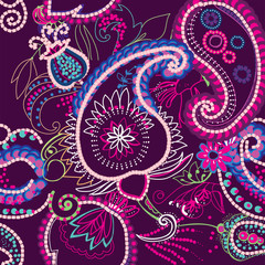 Decorative seamless pattern for fabric, tapestry, wallpaper and backgrounds in the style of a traditional oriental paisley pattern.