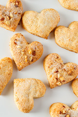 Heart shaped cookies on white background