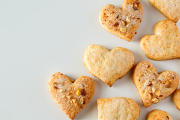 Heart shaped cookies on white background