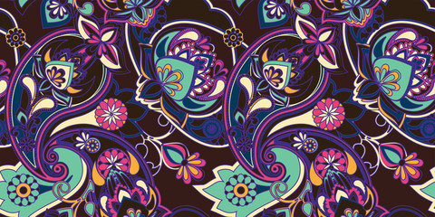 Decorative seamless pattern for fabric, tapestry, wallpaper and backgrounds in the style of a traditional oriental paisley pattern.