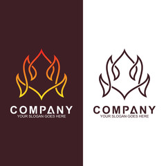 fire logo in luxury line style, abstract fire vector