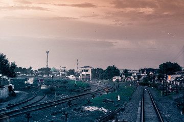 Obraz premium Picture of Railway Intersection at Surabaya, Indonesia