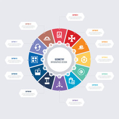 round 12 options geometry infographic template design. measure, reverse, select all, import, dimension, axis vector icons