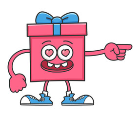 Happy Valentines day gift box cartoon pointing