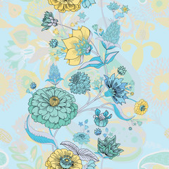 Fototapeta premium Seamless border. Floral original pattern in vintage style.