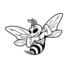 black white Hornet Bee Mascot Logo Vector