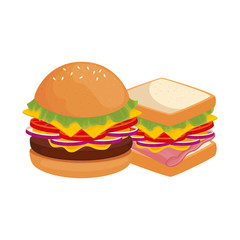 delicious burger with sandwich fast food icon