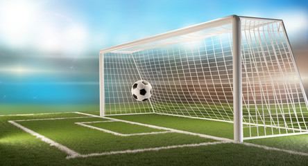 soccer field with football ball and soccer goal 3d-illustration