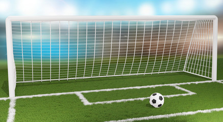 soccer field with football ball and soccer goal 3d-illustration