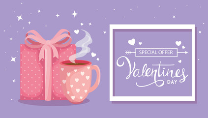 happy valentines day with cup coffee and decoration
