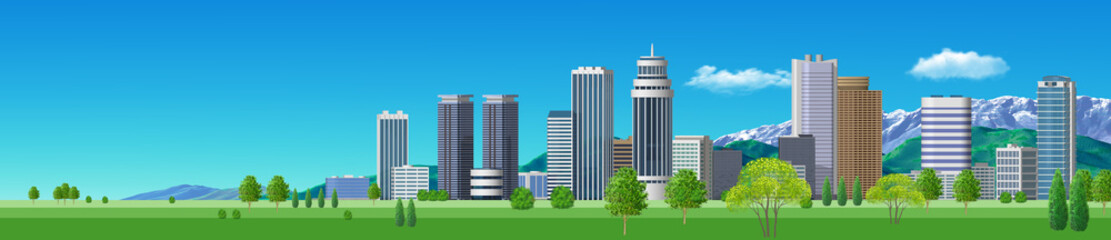 Obraz premium 街並みビル群-横位置B