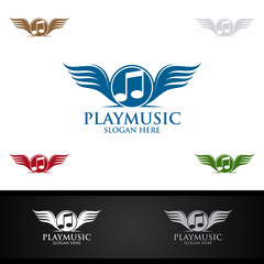 Music Logo with Note and Wing Concept
