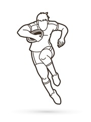 Rugby player action cartoon sport graphic vector.