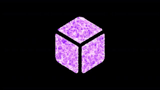 Symbol dice d6 shimmers in three colors: Purple, Green, Pink. In - Out loop. Alpha channel Premultiplied - Matted with color black