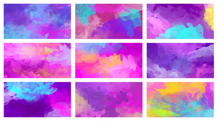 Set of purple vector colorful watercolor background for modern art poster, brochure, card or flyer
