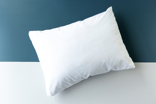 Blank Pillow On a Blue and Grey Background Mockup - Styled Stock Photography - Cushion Flat Lay Mockup - Pillowcase Mockup