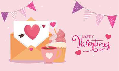 happy valentines day with envelope and decoration
