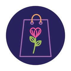 shopping bag in neon light, valentine day