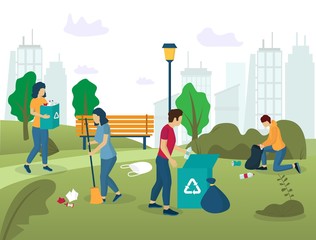 Park cleaning vector concept for web banner, website page