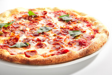 Italian Pepperoni Pizza with Salami Isolated over white