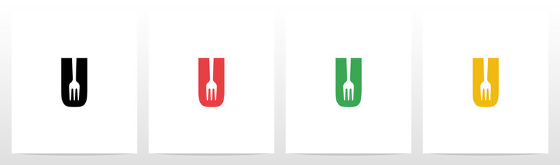 Fototapeta premium Fork On Letter Logo Design U