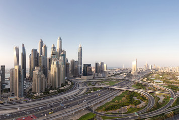 Naklejka na ściany i meble Aerial view of cityscape and skyline in Marina.Dubai UAE at sunset
