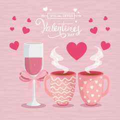 happy valentines day with cup coffee and decoration