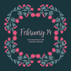 Beautiful crowd of leaf and pink floral frame, for elegant 14 February invitation cards design. Vector