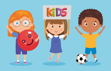 set of children smiling with his hands up