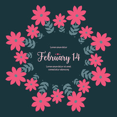 Beautiful Shape frame, with cute leaf and flower design, for 14 February invitation card template decoration. Vector