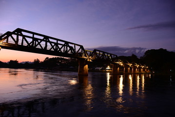 river kwai bridge at sunset