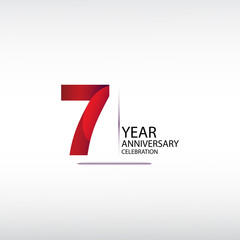 7 years anniversary celebration logotype. anniversary logo with red, vector design for celebration, invitation card, and greeting card