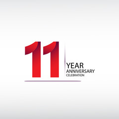 11 years anniversary celebration logotype. anniversary logo with red, vector design for celebration, invitation card, and greeting card - obrazy, fototapety, plakaty