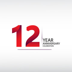 12 years anniversary celebration logotype. anniversary logo with red, vector design for celebration, invitation card, and greeting card