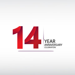 14 years anniversary celebration logotype. anniversary logo with red, vector design for celebration, invitation card, and greeting card