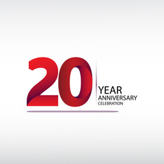 20 years anniversary celebration logotype. anniversary logo with red, vector design for celebration, invitation card, and greeting card