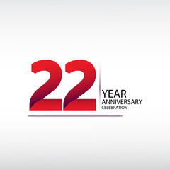 22 years anniversary celebration logotype. anniversary logo with red, vector design for celebration, invitation card, and greeting card