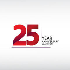 25 years anniversary celebration logotype. anniversary logo with red, vector design for celebration, invitation card, and greeting card